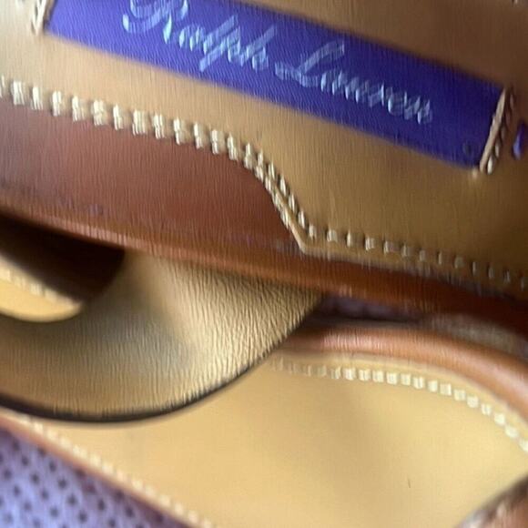 Ralph Lauren Purple Label camel leather Leather Block Heel Ankle Strap Sandals S - Picture 5 of 6